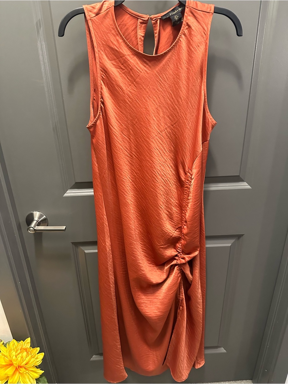 Sleeveless Rust Orange Twisted Midi Dress